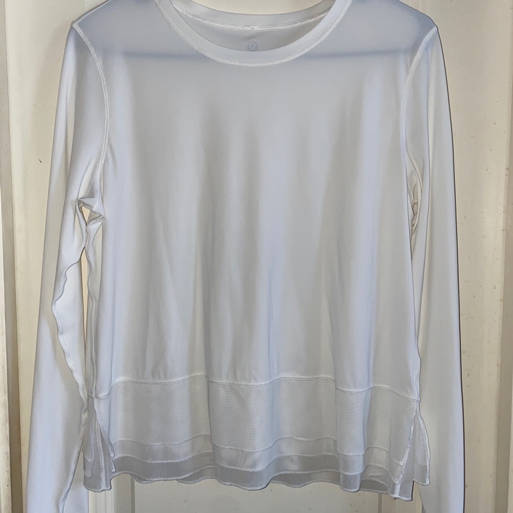 White Lululemon Mesh-bottom Long Sleeve Top